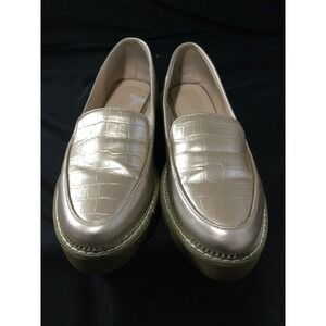 ADOC Metallic Gold Croc Embossed Loafers Comfortable Platform Women Shoes 7
